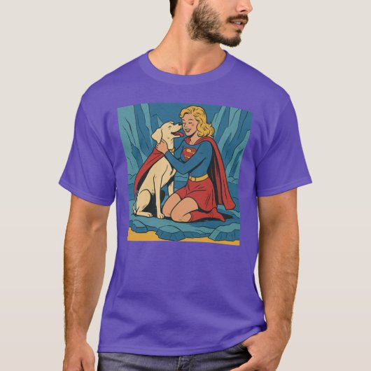 Krypto Meets Supergirl Enthusiastic Hug gift retro T-Shirt (Vorderseite)