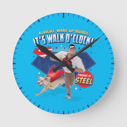 Krypto & Superman - Es ist Walk O'Clock! Runde Wanduhr (Vorderseite)
