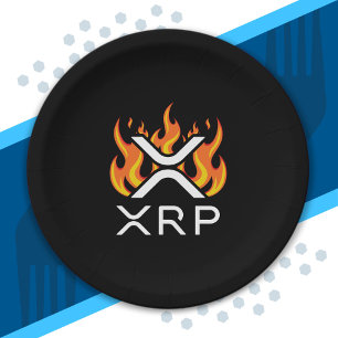 Kryptowährung XRP Krypto Orange Flammen Feuer Schm Pappteller