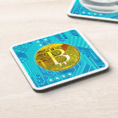 Kryptowährungs-Bitcoin und Schaltpult Getränkeuntersetzer (Linke Seite)