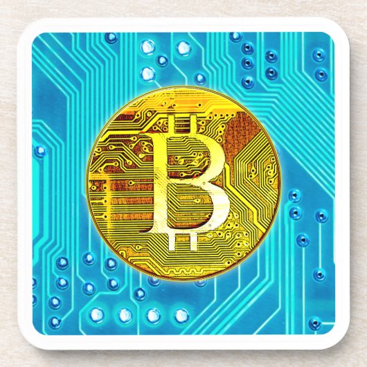 Kryptowährungs-Bitcoin und Schaltpult Getränkeuntersetzer (Vorderseite)
