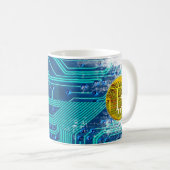 Kryptowährungs-Bitcoin und Schaltpult Kaffeetasse (VorderseiteRechts)