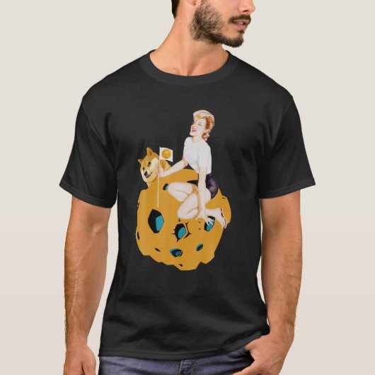 Kryptowährungs-Button-Up Girl Hodling Dogecoin Dog T-Shirt (Vorderseite)