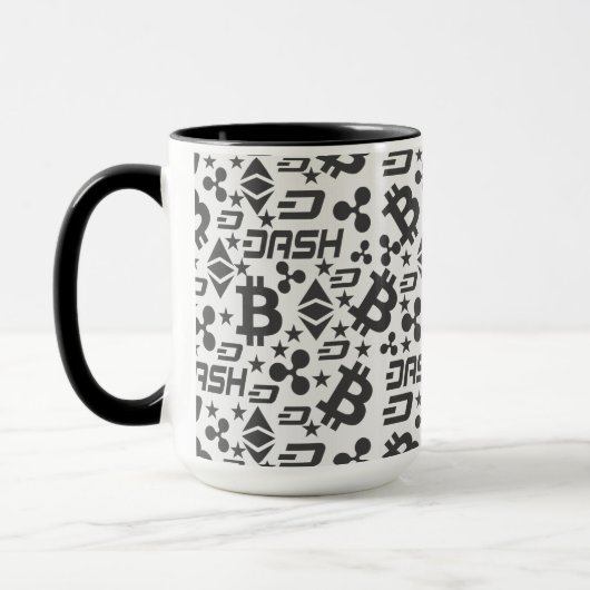 Kryptowährungs-Schwarz-Weiß-Muster Tasse (Links)