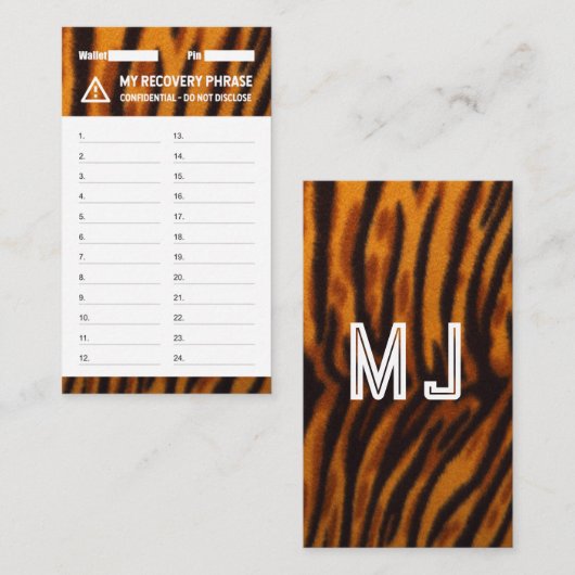Kryptowallet Tiger Erholung Samen Phrase 24 Visitenkarte (Vorne/Hinten)