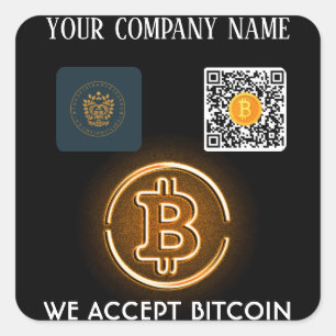 Kryptozahlungen akzeptierter QR-Code und Logo Quadratischer Aufkleber
