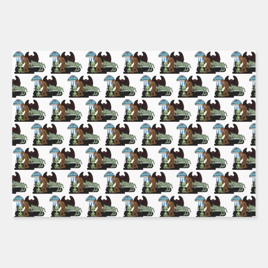 Kryptozoologie Kryptiden Big Foot Alien Mothman Geschenkpapier Set (Vorderseite)
