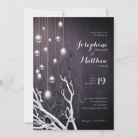 Krystal Vertical Light String White Branch Wedding Einladung (Vorderseite)