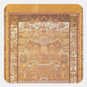 Kshitigarbha, Richter der Hölle, aus Dunhuang Quadratischer Aufkleber