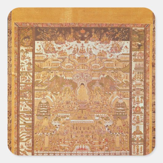 Kshitigarbha, Richter der Hölle, aus Dunhuang Quadratischer Aufkleber (Vorderseite)