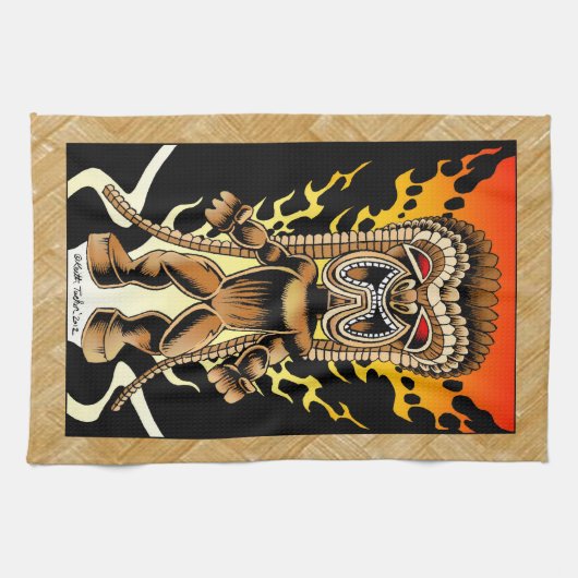 Ku, hawaiischer Tiki Gott Küchentuch (Horizontal)