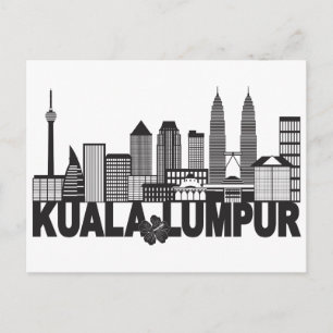 Kuala Lumpur City Skyline Text Schwarz-Weiß-Ill Postkarte
