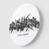Kuala Lumpur Malaysia Skyline BW Große Wanduhr (Winkel)