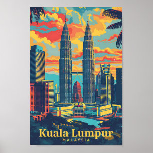 Kuala Lumpur Malaysia Vintag Art Travel Poster