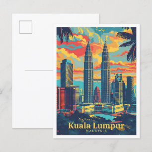 Kuala Lumpur Malaysia Vintage Art Reise Postkarte