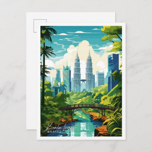 Kuala Lumpur Malaysia Vintage Illustration Postkarte (Vorne/Hinten)