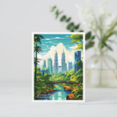 Kuala Lumpur Malaysia Vintage Illustration Postkarte (Stehend Vorderseite)