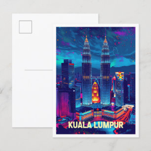Kuala Lumpur Malaysia Vintage Reiseillustration Postkarte