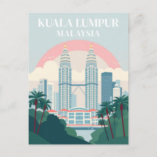 Kuala Lumpur Malaysia Vintage Stadtansicht Reise Postkarte