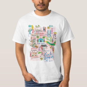 Kuala Lumpur rosa illustrierte Reisekarte T-Shirt