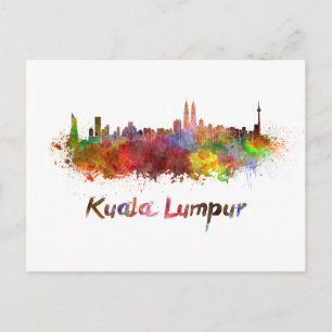Kuala Lumpur Skyline in Aquarellfarben Spritzer Postkarte