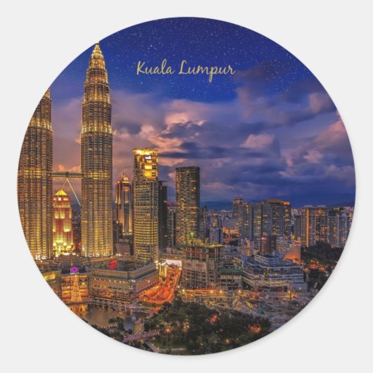 Kuala Lumpur Skyline in der Nacht Runder Aufkleber (Vorderseite)