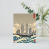 Kuala Lumpur Vintag Japan Wave Style Skyline Postkarte (Stehend Vorderseite)