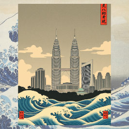 Kuala Lumpur Vintag Japan Wave Style Skyline Postkarte