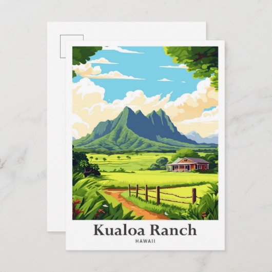 Kualoa Ranch Hawaii Travel Potrait Illustration Postkarte (Vorne/Hinten)