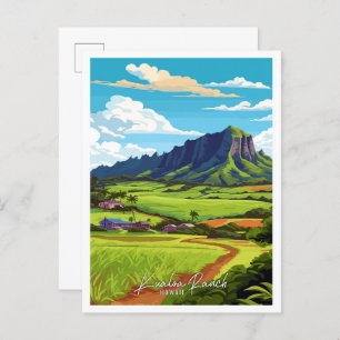 Kualoa Ranch Hawaii Vintage Illustration Postkarte