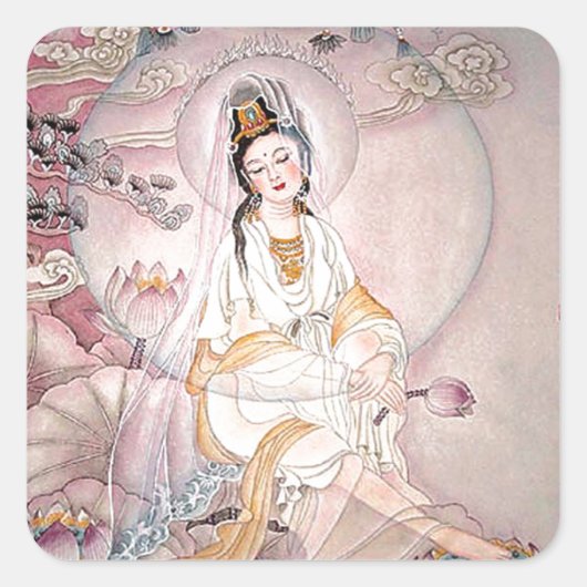 Kuan Yin; buddhistische Göttin des Mitgefühls Quadratischer Aufkleber (Vorderseite)