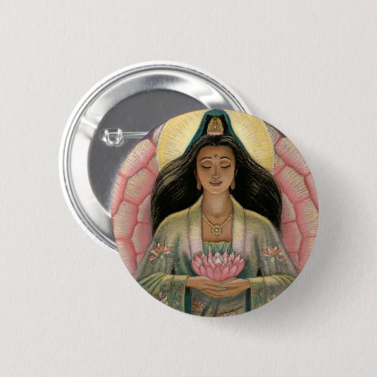 Kuan Yin Göttin des Mitleids Button (Vorne & Hinten)