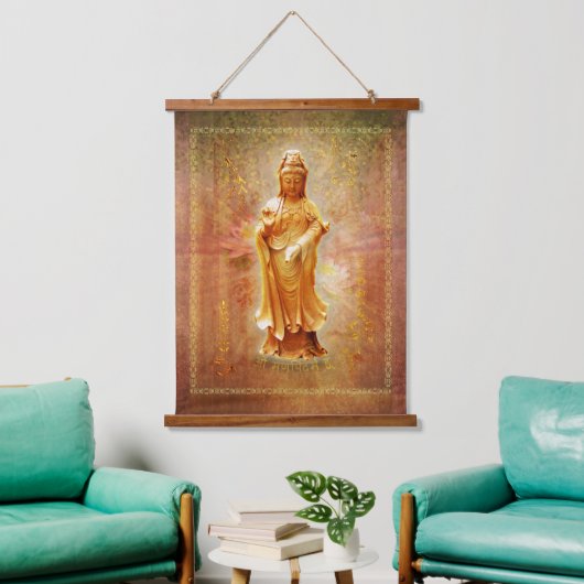 Kuan Yin Wood Topped Wall Tapestry Wandteppich Mit Holzrahmen (Wohnzimmer)