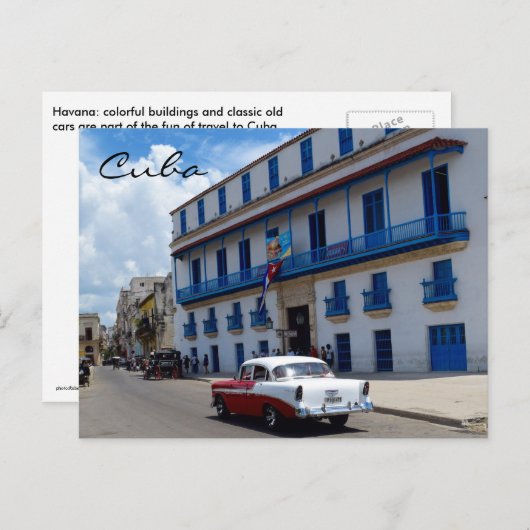 Kuba Classic Car farbenfrohe Architektur Postkarte (Vorne/Hinten)