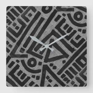 Kuba Cloth Motif Print  Quadratische Wanduhr