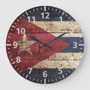 Kuba-Flagge auf altem hölzernem Korn Große Wanduhr