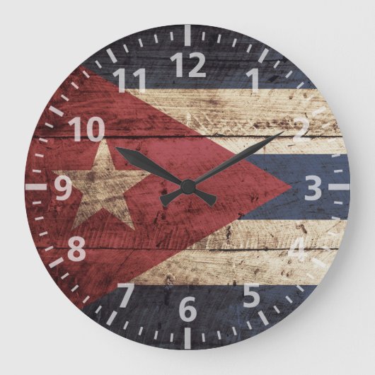 Kuba-Flagge auf altem hölzernem Korn Große Wanduhr (Vorderseite)