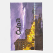 Kuba Havanna Shoreline Stadtlampen nachts Geschirrtuch (Vertikal)
