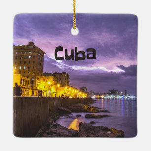 Kuba Havanna Shoreline Stadtlampen nachts Keramikornament