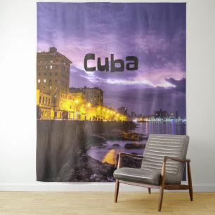 Kuba Havanna Shoreline Stadtlampen nachts Wandteppich