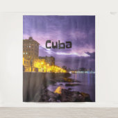 Kuba Havanna Shoreline Stadtlampen nachts Wandteppich (Vorderseite)