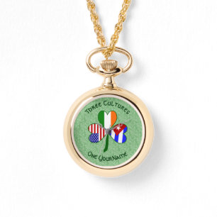 Kuba Irish USA Flags Kleeblatt Personalisiert Armbanduhr