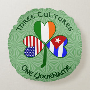 Kuba Irland USA Kleeblatt Flagge Personalisiert Rundes Kissen
