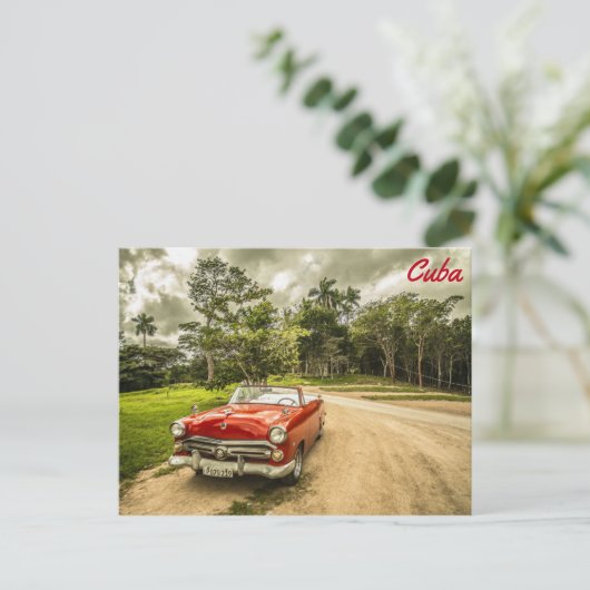 Kuba, Klassisches Rotes Auto Postkarte (Stehend Vorderseite)