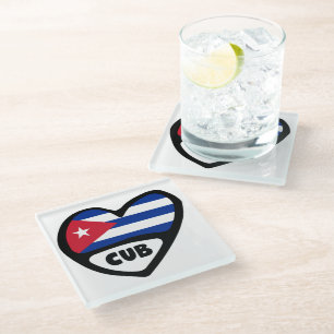 Kuba Ländercode Flaggenherz, CUB Glasuntersetzer