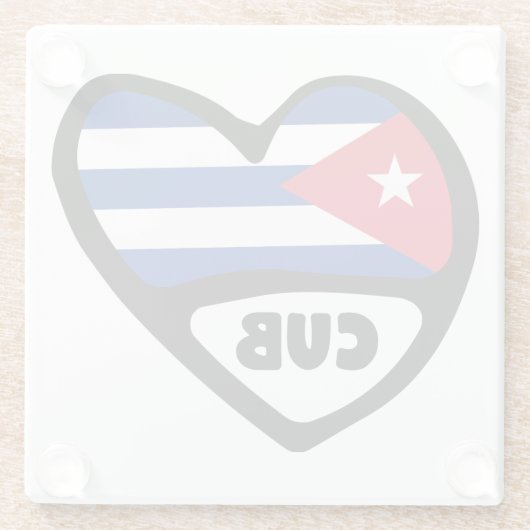 Kuba Ländercode Flaggenherz, CUB Glasuntersetzer (Rückseite)