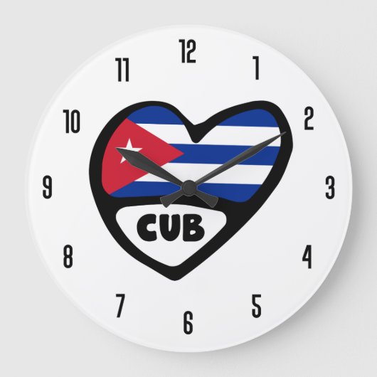 Kuba-Landeskennzahl CUB kennzeichnen Herz Große Wanduhr (Vorderseite)