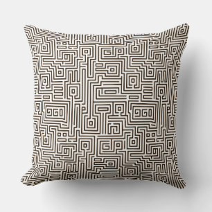 Kuba Maze Style 221019 - Dunkelbraun auf Weiß Kissen