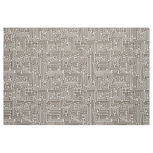 Kuba Maze Style 221019 - Dunkelbraun auf Weiß Stoff