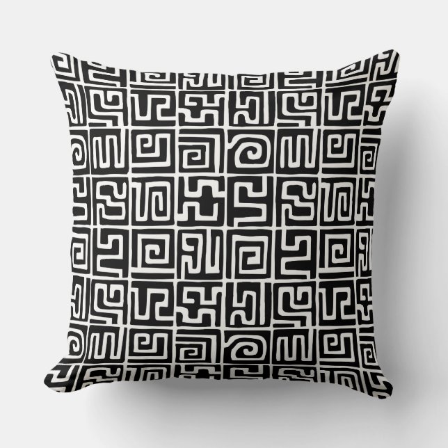 Kuba Style Pattern 071019 - Schwarz und Weiß Kissen (Vorderseite)